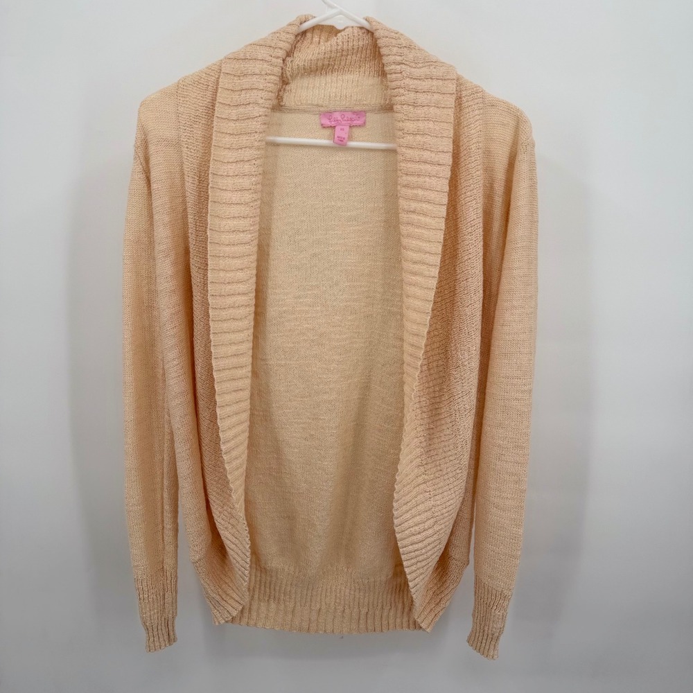 Lilly Pulitzer Women's XS Cardigan Sweater Shawl Peach Open Front‎ Collar